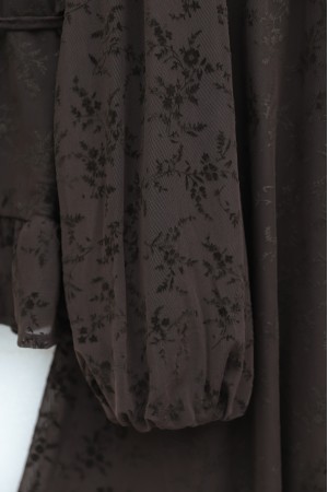 Yakası Fırfırlı Flok Baskı Astarlı Etekli Takım -Kahve