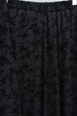 Yakası Fırfırlı Flok Baskı Astarlı Etekli Takım -Siyah