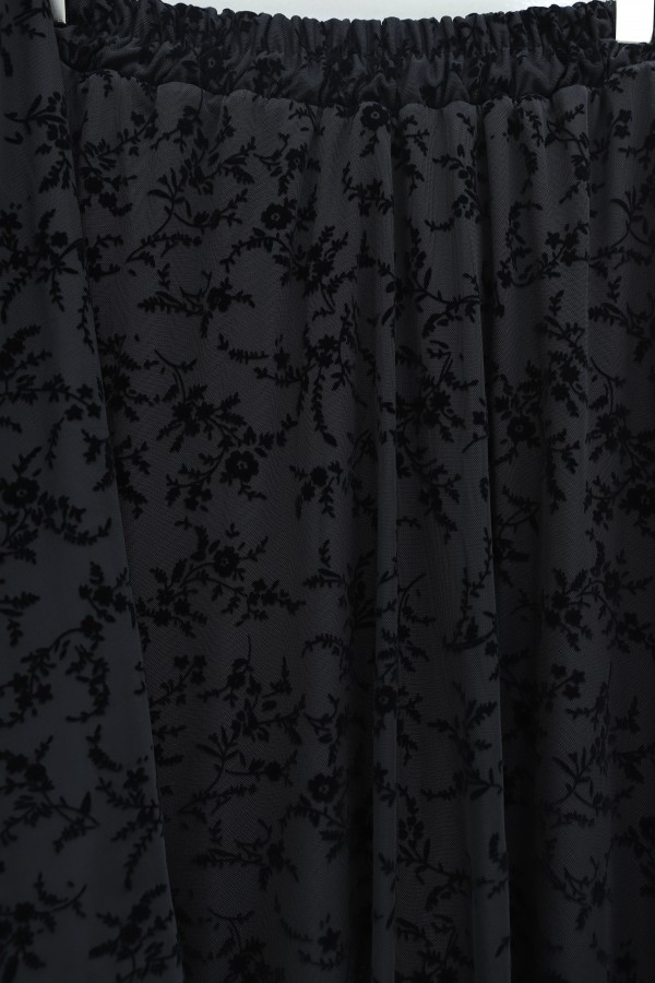 Flock Print Suit with Ruffled Collar and Lined Skirt -Black