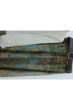 Boydan Düğmeli Kapalı Pat Eteği Etnik Desenli Takım -Bej