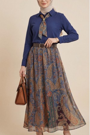 Boydan Düğmeli Kapalı Pat Eteği Etnik Desenli Takım -Laci