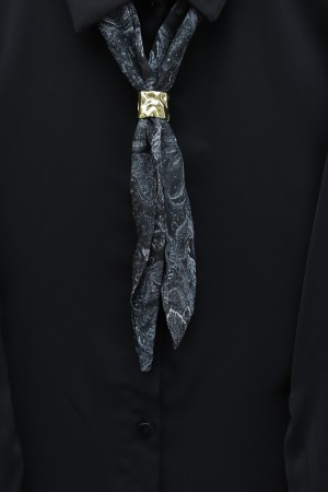 Boydan Düğmeli Kolları Büzgü Detay Eteği Etnik Desenli Takım -Siyah