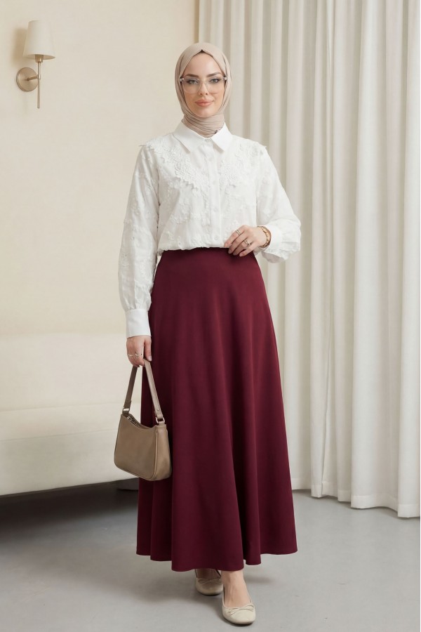 Mira Shirt with Floral Embroidery and Ruffles and Buttons -White