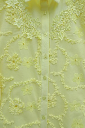 Çiçek Nakışlı Fistolu Düğmeli Mira Gömlek -Sarı