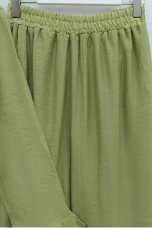 Asymmetrical Layered Detail Lace-Up Trousers Lined Cupra Set -LIGHT GREEN