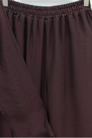 Asymmetrical Layered Detail Lace-Up Trousers Lined Cupra Set -Maroon