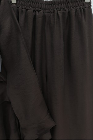 Asymmetrical Layered Detail Lace-Up Trousers Lined Cupra Set -Brown