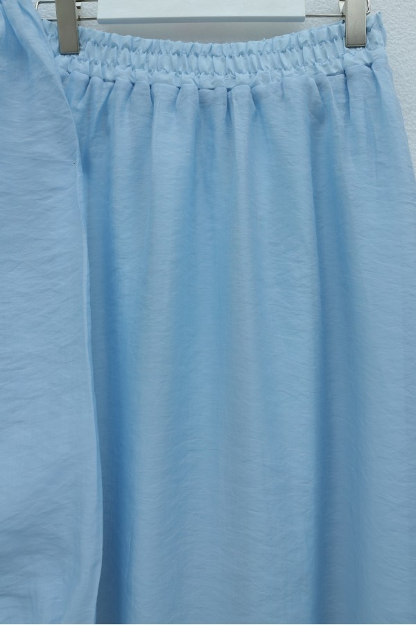 Strawberry-themed set with ruffled front, elasticated sleeves, and lined skirt. -Baby Blue
