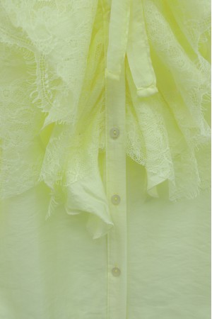 Long Back Cupra Shirt with Lace Detail and Lace Neckline -Light yellow