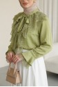 Long Back Cupra Shirt with Lace Detail and Lace Neckline -Oil Green