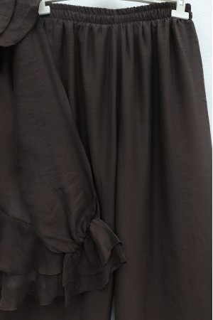 Cupra Suit with Lace-Up Front, Folded Collar, Elasticated Cuffs, and Lined Trousers -Brown