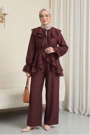 Cupra Suit with Lace-Up Front, Folded Collar, Elasticated Cuffs, and Lined Trousers -Damson