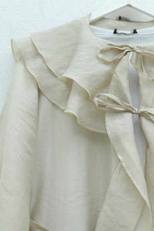 Cupra Suit with Lace-Up Front, Folded Collar, Elasticated Cuffs, and Lined Trousers -Stone