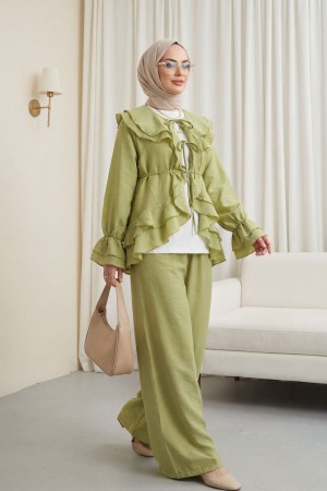 Cupra Suit with Lace-Up Front, Folded Collar, Elasticated Cuffs, and Lined Trousers -Oil Green