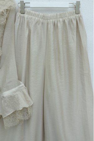 Cupra Suit with Tie Collar, Lace Trim, Ruffles, Belt, and Lined Trousers -Stone