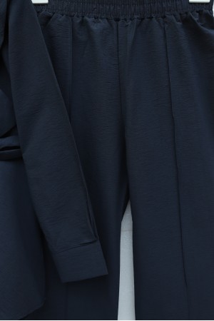 Beli Tokalı Fiyonk Detaylı Pantolonlu Cupra Takım  -Lacivert