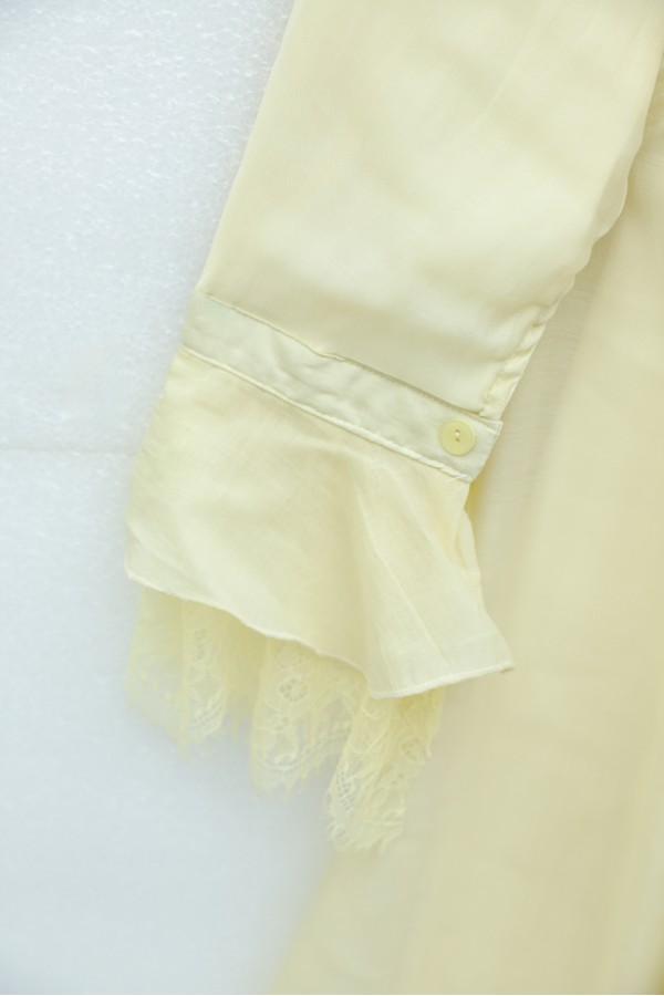 Belted, Elasticated Waist, Half-Button Closure, Tie-Neck, Ruffled, Lined Cupra Dress -Light yellow