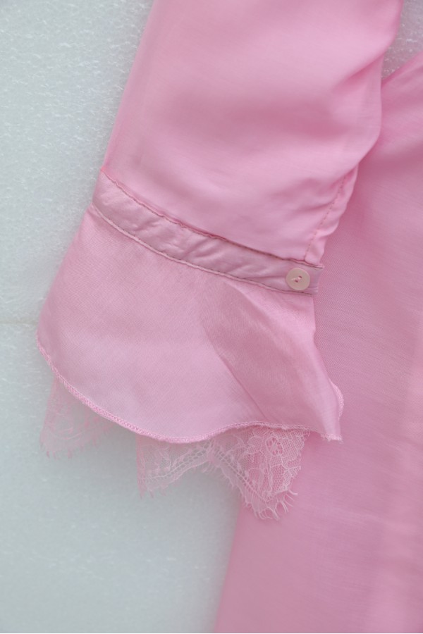 Belted, Elasticated Waist, Half-Button Closure, Tie-Neck, Ruffled, Lined Cupra Dress -Pink