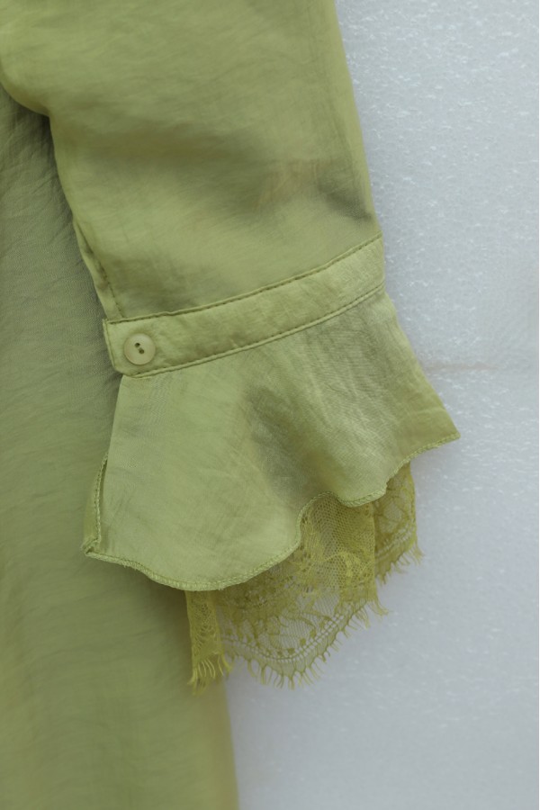 Belted, Elasticated Waist, Half-Button Closure, Tie-Neck, Ruffled, Lined Cupra Dress -Oil Green