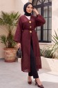Broş Detaylı Yanları Yırtmaçlı Kabartma Puantiye Desenli Jakarlı Kimono -Bordo