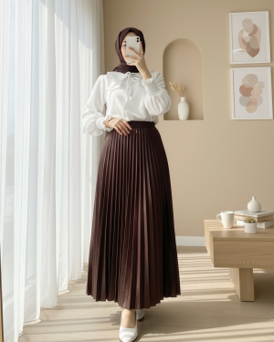 Pliseli Beli Lastikli Etek -K. Kahve