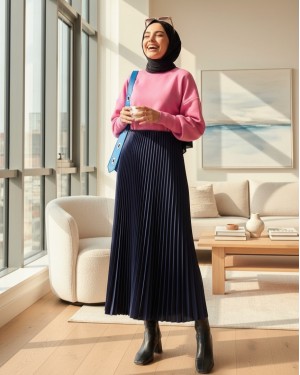 Pliseli Beli Lastikli Etek -Laci