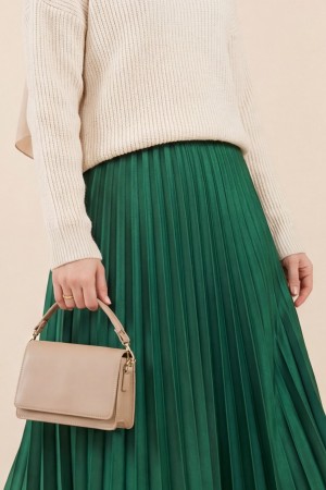 تنورة بخصر مطاطي بطيات -زمرد