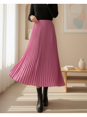Pliseli Beli Lastikli Etek       -Pembe