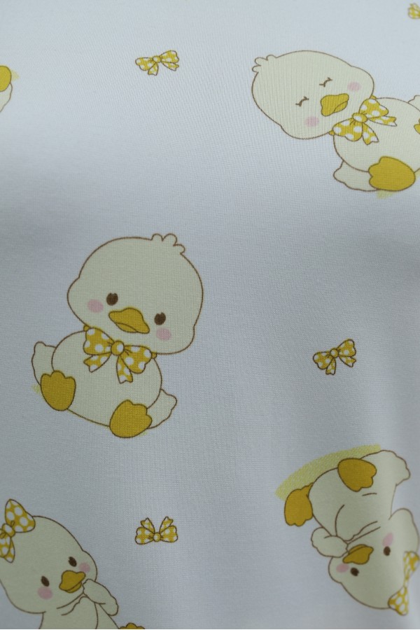 Ördek Desenli Bisiklet Yaka Kısa Kol Penye Pijama Takımı -Ekru
