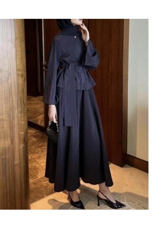 Üstü Tek Düğmeli Bağcıklı Eteği Lastikli Kraş Takım -Laci