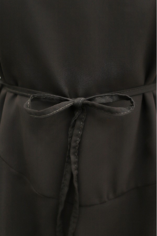 Chiffon Set with Lined Trousers, Ruffled Sleeves and Waist, and Belt -Dark Coffee