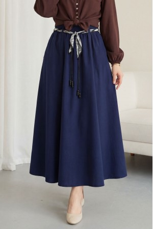 Beli Lastikli Kemerli Cepli Keten Etek -Laci