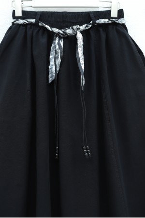 Beli Lastikli Kemerli Cepli Keten Etek -Siyah