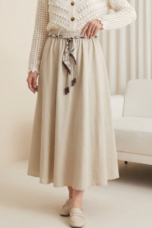 Beli Lastikli Kemerli Cepli Keten Etek -Taş