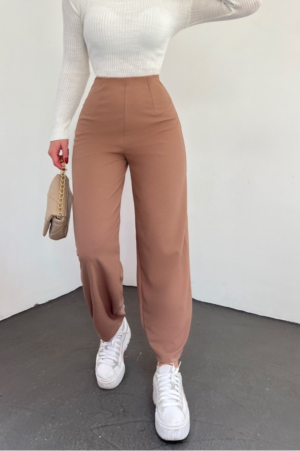 Balloon Trousers with Elastic Waist -Mink color