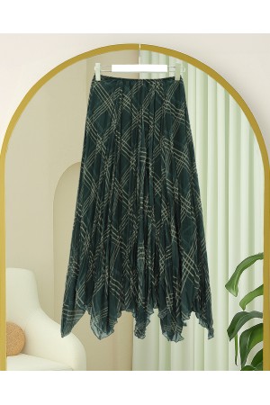 Asymmetrical Cut Lined Chiffon Skirt -Khaki