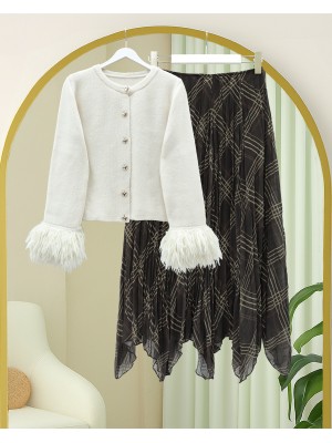 Eteği Asimetrik Kesim Astarlı Şifon Etek -Kahve