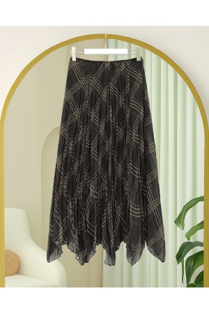 Asymmetrical Cut Lined Chiffon Skirt -Brown