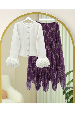 تنورة شيفون مبطنة بقصّة غير متماثلة -بنفسجي