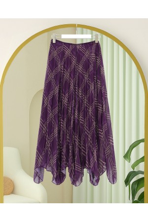Asymmetrical Cut Lined Chiffon Skirt - Purple