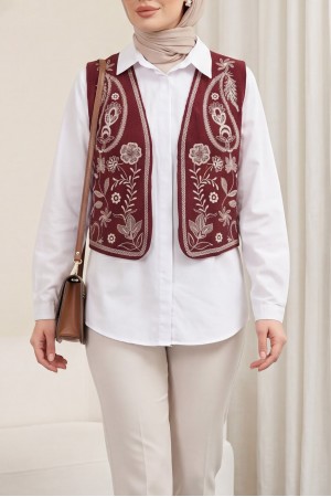 Embroidered Corduroy Vest -Maroon