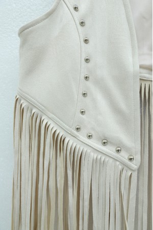 Stone Detail Tassel Dropped Suede Vest -Stone