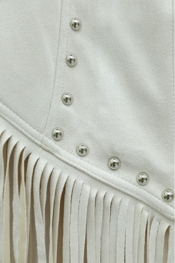 Stone Detail Tassel Dropped Suede Vest -Stone