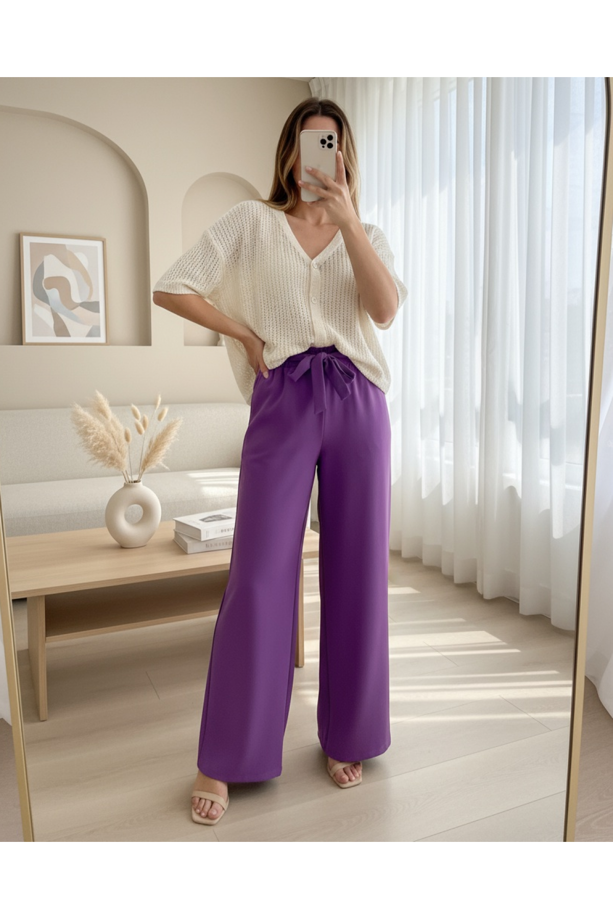 Tie Waist Double Wide Leg Trousers       -Fuchsia