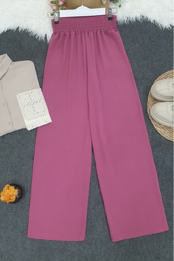 Wide Elastic Waist Loose Ayrobin Trousers  -Cherry Color