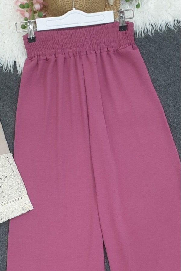 Wide Elastic Waist Loose Ayrobin Trousers  -Cherry Color