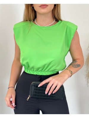 Omuzları Vatkalı Beli Lastikli  Bluz -A.Yeşil