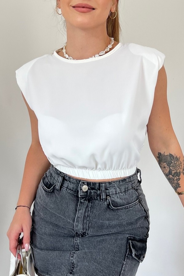 Waistband Waistband Elastic Blouse -White