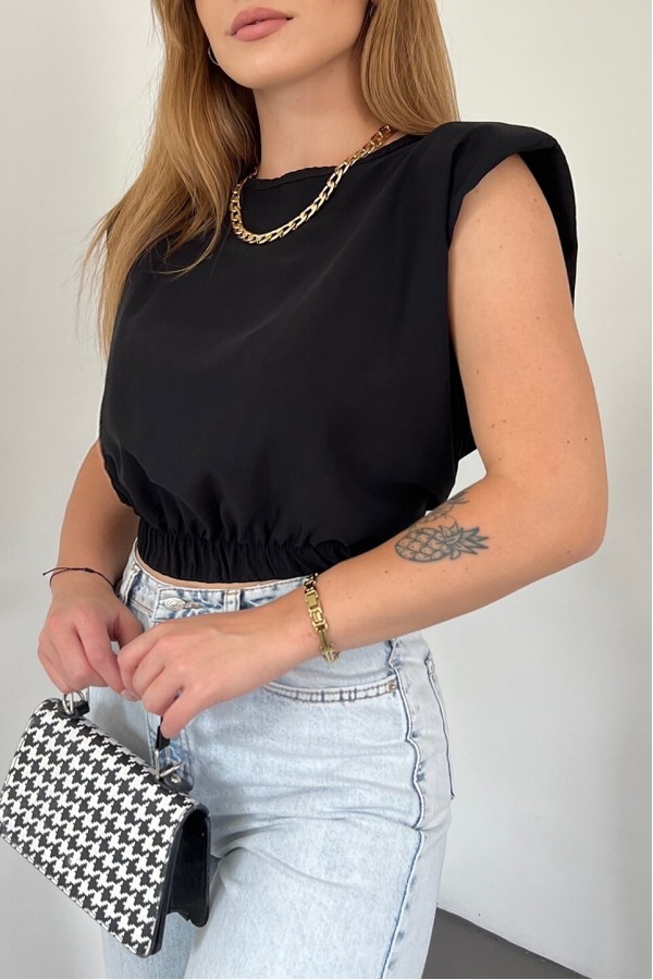 Waistband Waistband Elastic Blouse -Black
