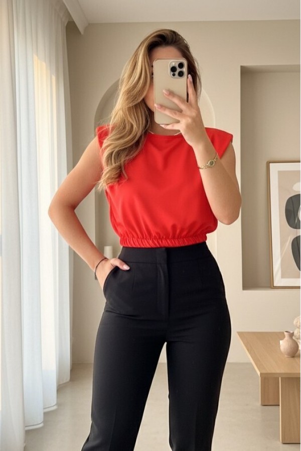 Waistband Waistband Elastic Blouse -Orange